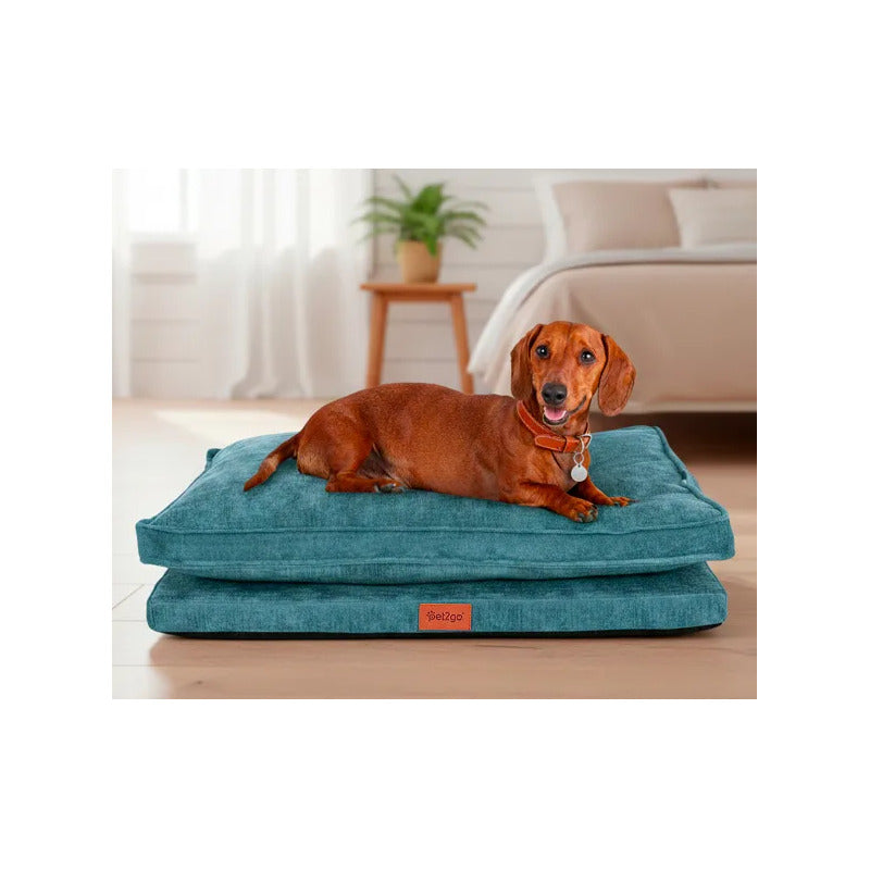 Cama Rectangular Extendida Color Turquesa Para Perro Mediano Azul Rectangular