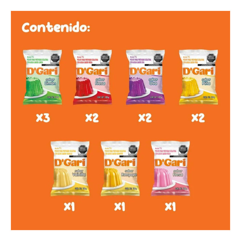 D'gari Polvo Para Gelatina Sabores Surtidos 12 Piezas