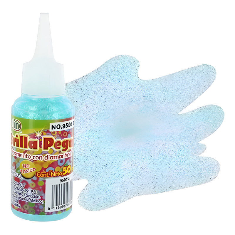 Diamantina Con Pegamento Brilla Pega Azul Claro 3 Pz D 50ml Azul Claro