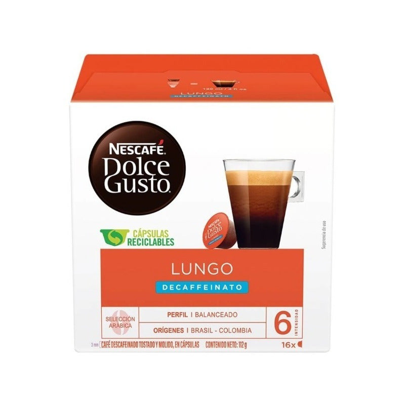 Cápsulas Nescafé Dolce Gusto Lungo Decaffeinato 16pz 3 Cajas