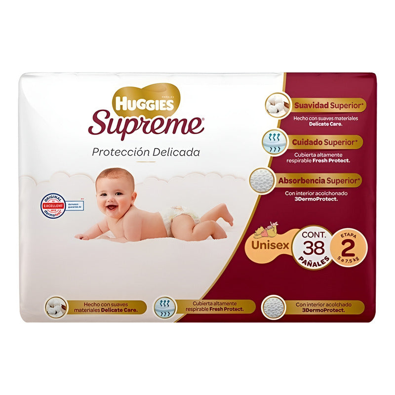 Pañales Huggies Supreme Etapa 2 Unisex 38 Pzas Talla 2