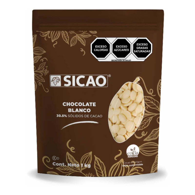 Caja De 10 Bolsas Chocolate Blanco 30.5% Cacao Sicao 1 Kg
