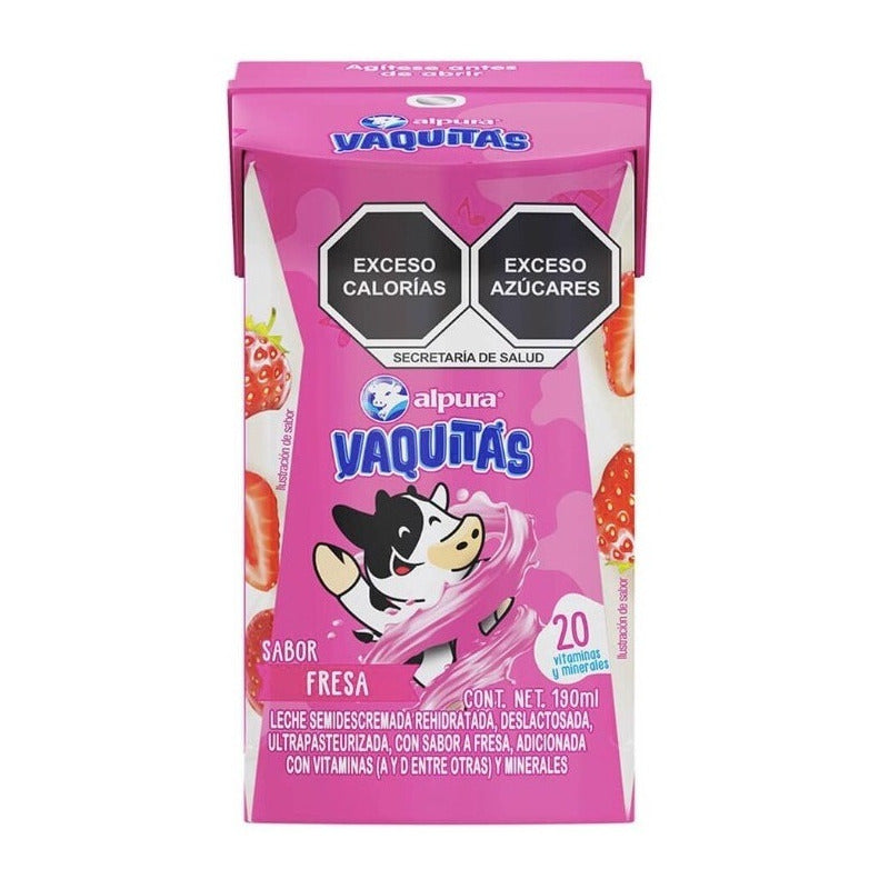 Leche Alpura Vaquitas Sabor Fresa 190 Ml 12pzas