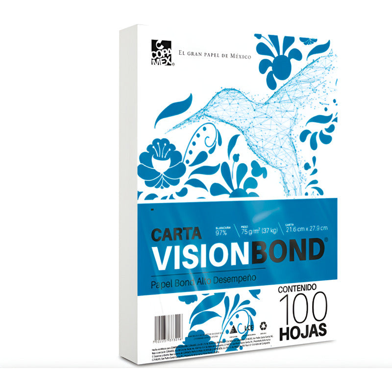 Papel Bond Carta Copamex Vision Bond Paq 100 Hojas Blancas Blanco