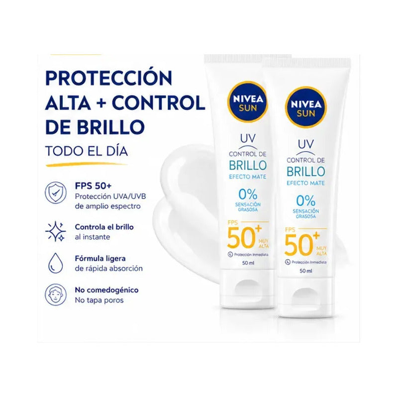 Protector Solar Nivea Facial Control Brillo Fps 50 I Kit 2 Piezas De 50ml Cada Una I Efecto Matte