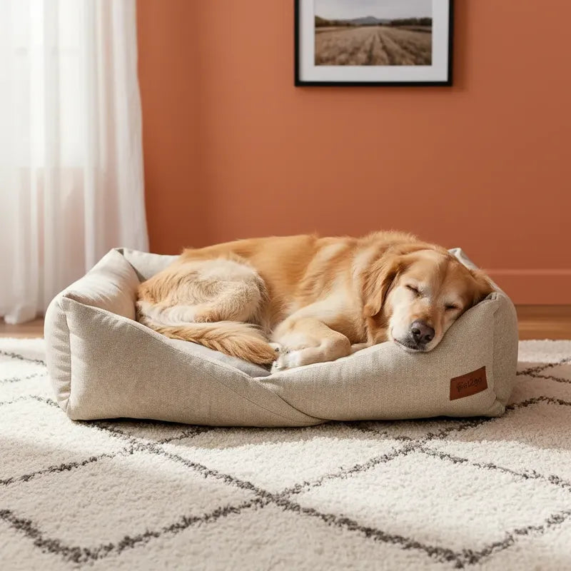 Cama Rectangular Entrada Baja Color Beige Para Perro, Chico Beige Rectangular