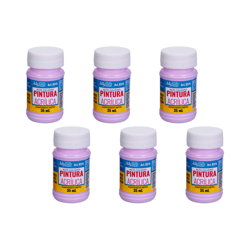 Pintura Acrílica Alta Calidad Color Lila Claro 6 Pz De 35ml Lila