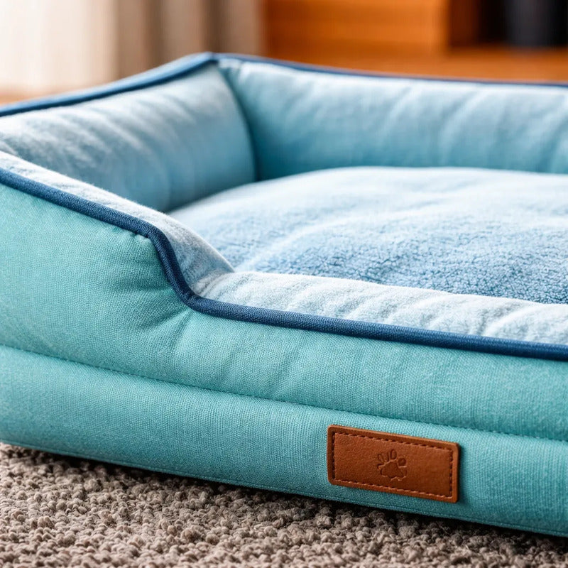 Cama Con Bordes Color Turquesa Para Perro, X-chico Turquesa Rectangular