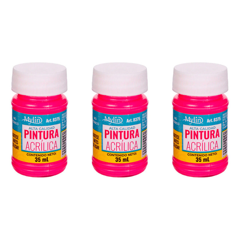 Pintura Acrílica Alta Calidad Color Frambuesa 3 Pz De 35ml Frambuesa