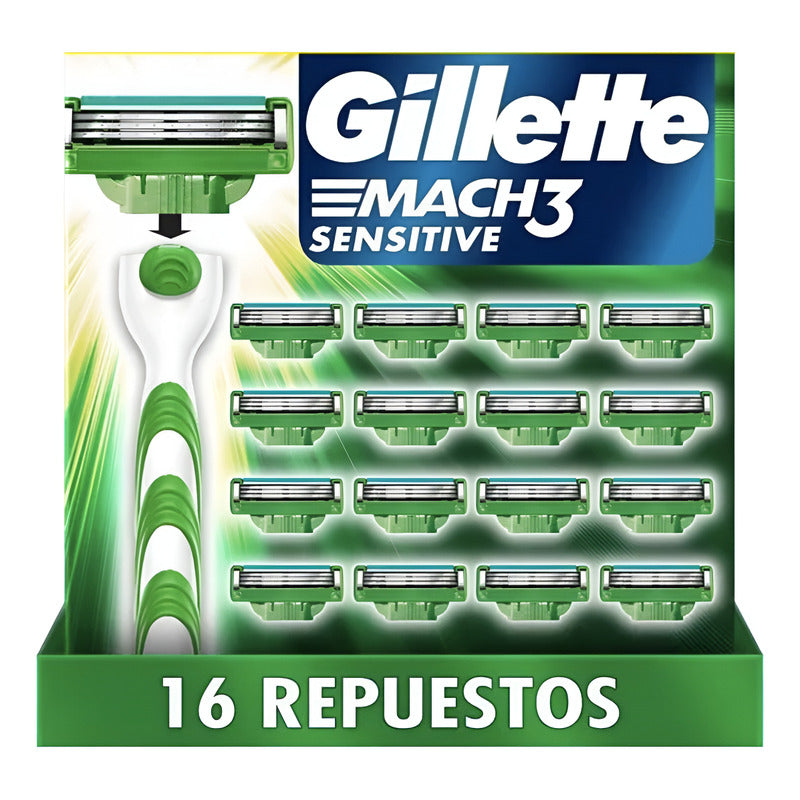 Rastrillo Gillette Mach3 Sensitive Aloe,  Sensible 16 Pzs