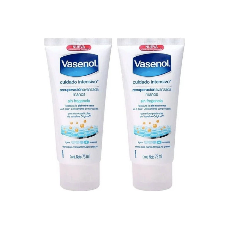 Crema Para Manos Vasenol Cuidado Intensivo 75 Ml (2pzas) Fragancia Neutra