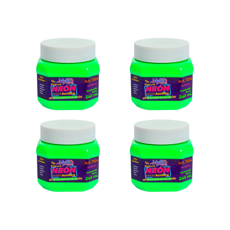 Pintura Acrílica Verde Neón 4 Piezas De 240ml Verde Neón
