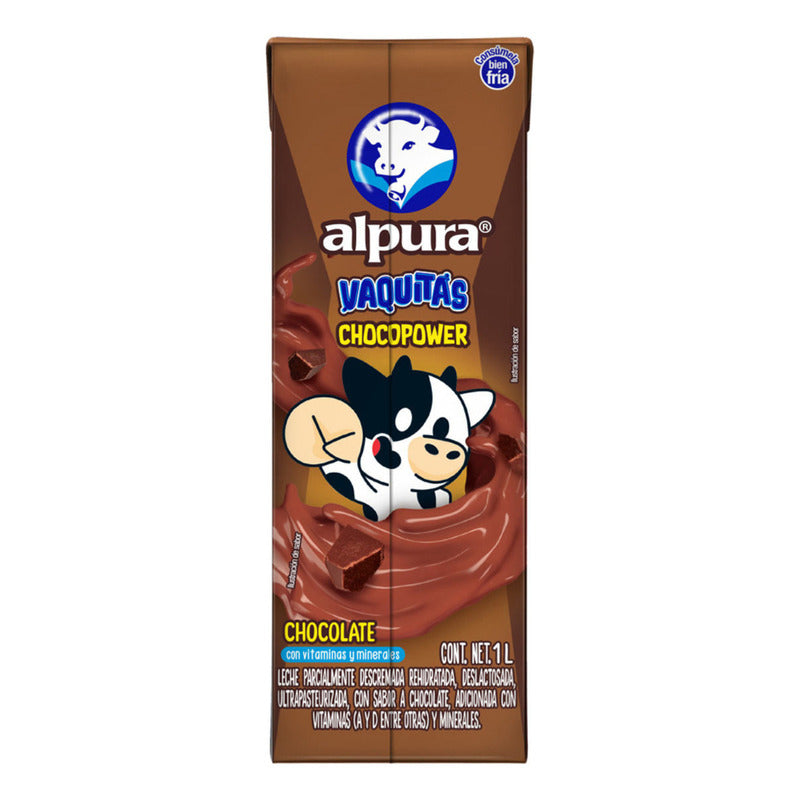 Pack X12 Leche Alpura Vaquitas Sabor A Chocolate 1l