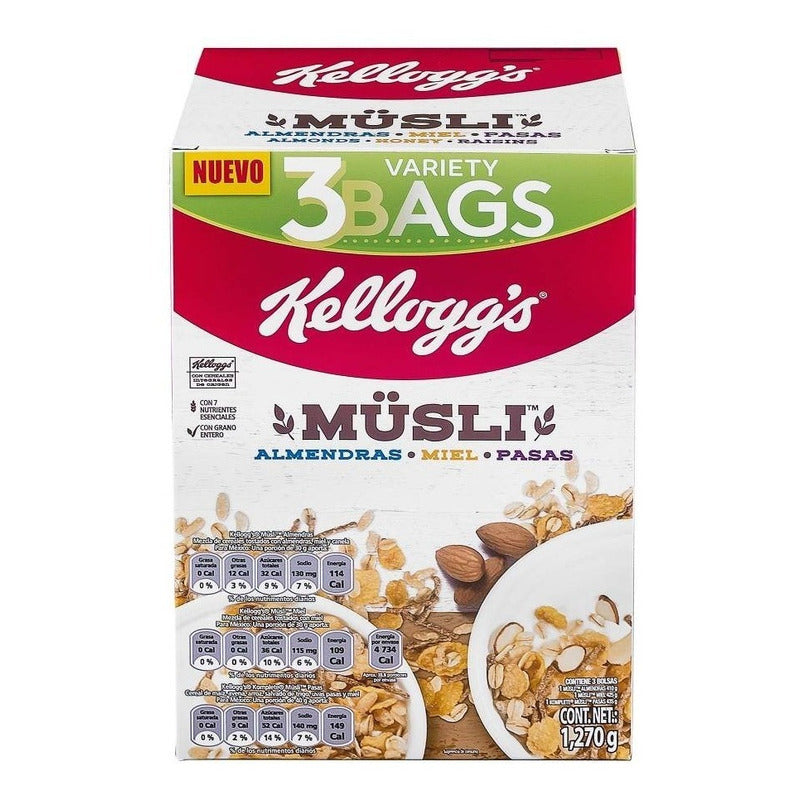 Musli Kellogg's Variety Almendras Miel Pasas 1.27kg(2cajas)