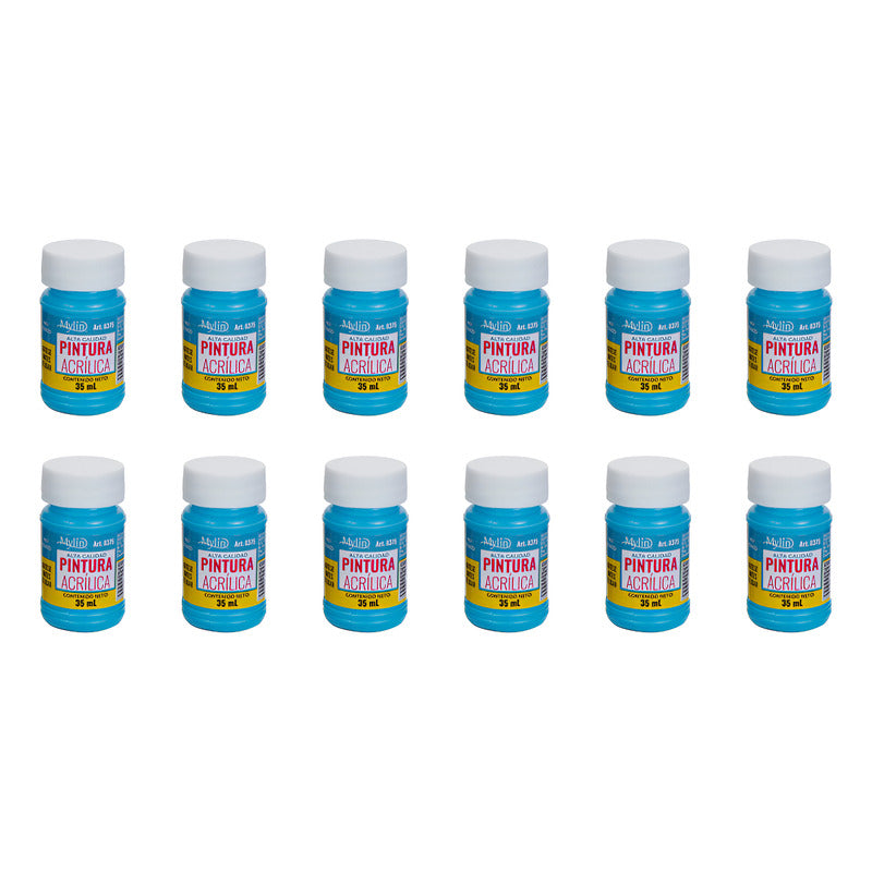 Pintura Acrílica Alta Calidad Color Azul Claro 12 Pz De 35ml Azul Claro