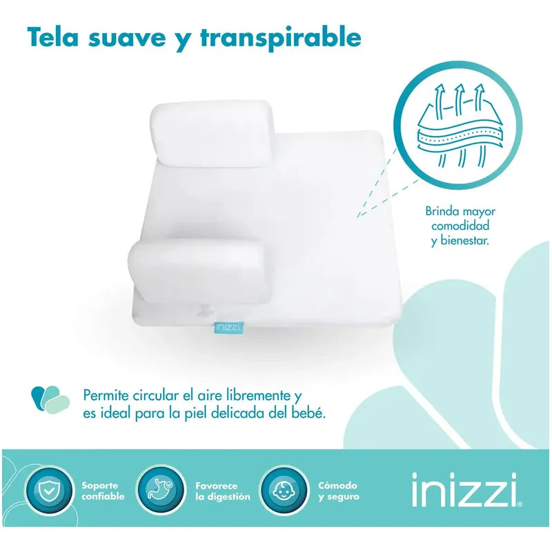 Cojín Antirreflujo Para Bebé Desde Recién Nacido, Blanco, Diseño Ergonómico Con Inclinación, Soportes Ajustables Y Tela Transpirable, Inizzi