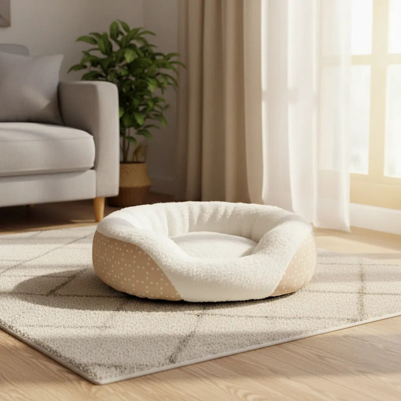 Cama Ovalada Borde Alto Diseño Polka Rosa Para Perro, Chico Rosa Circular