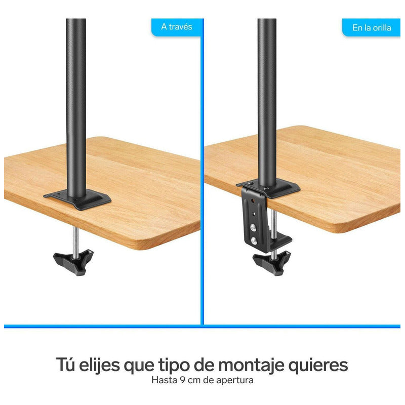 Steren Soporte Doble De Escritorio Para Monitores De Hasta 3 Color Negro