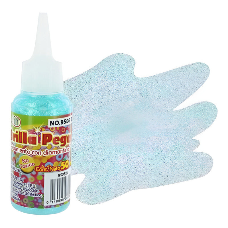 Diamantina Con Pegamento Brilla Pega Azul Claro 6 Pz D 50ml Azul Claro