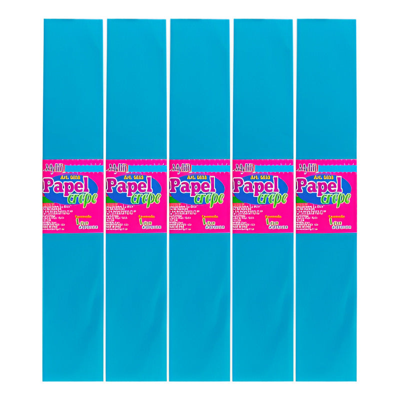 Papel Crepe Color Azul De 50cm X 2m 5 Pliegos Azul Papel Crepe