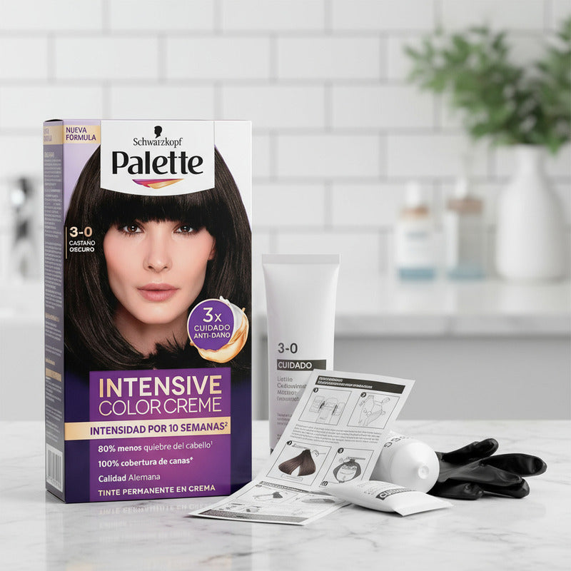 Tinte Para Cabello Palette 3-0 Castaño Oscuro 2 Pzs De 50ml 3-0 Castaño Oscuro