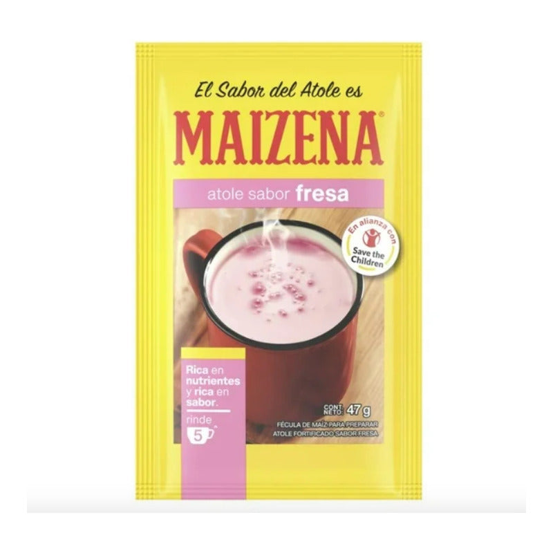 Fécula De Maíz Maizena Atole Sabor Fresa 12 Piezas De 47gr