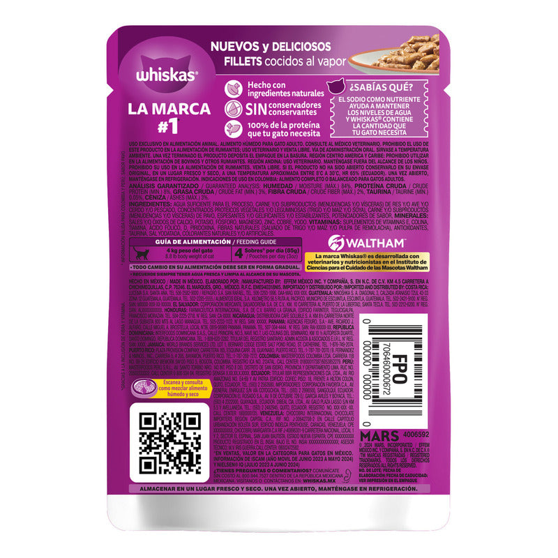 Alimento Húmedo Whiskas Fillets De Pavo Para Gato Adulto, Pack De 24 Sobres