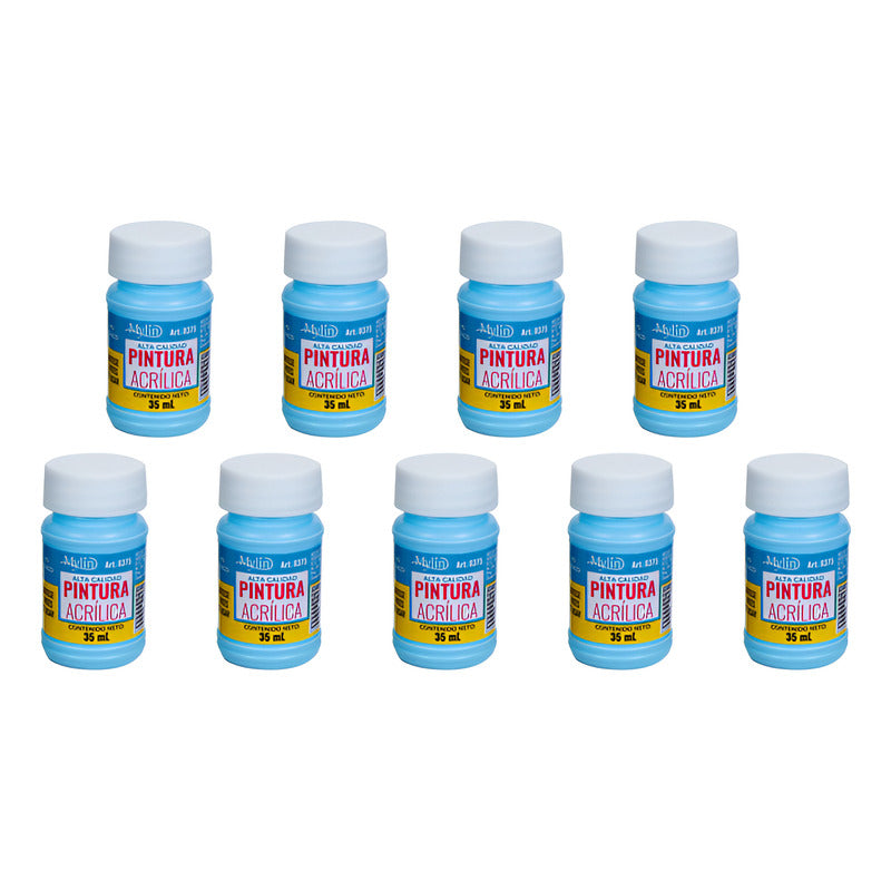 Pintura Acrílica Alta Calidad Color Azul Cielo 9 Pz De 35ml Azul Cielo