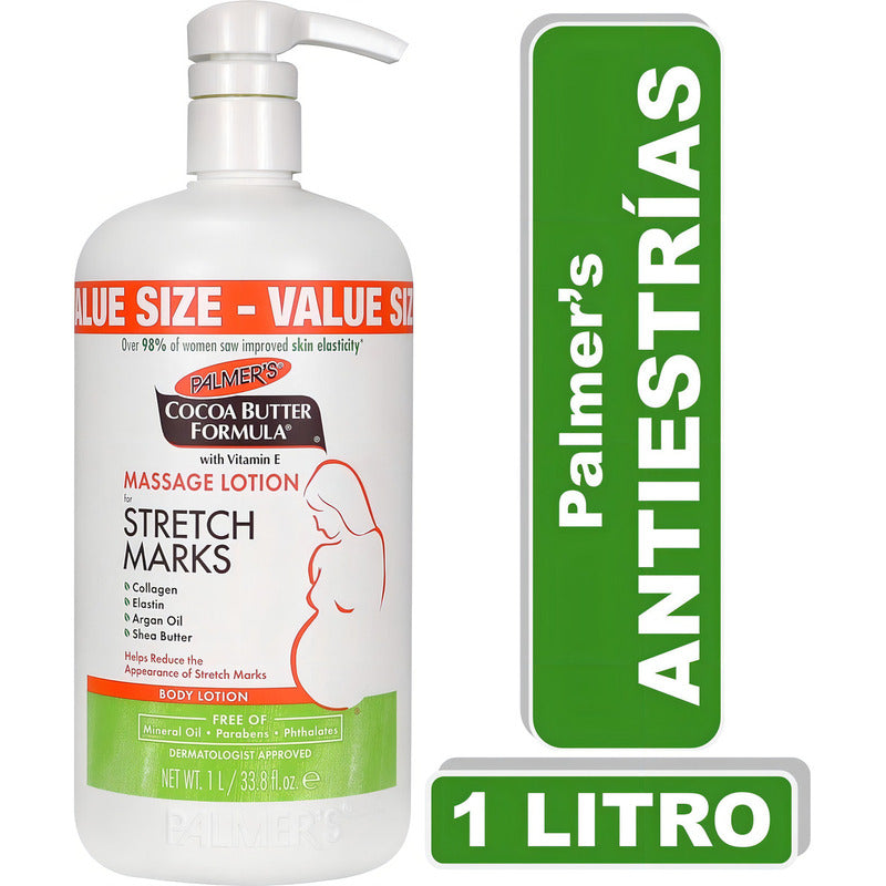 Palmers Loción De Masaje Antiestrías Con Manteca De Cacao, Hidrata La Piel, 1000 Ml