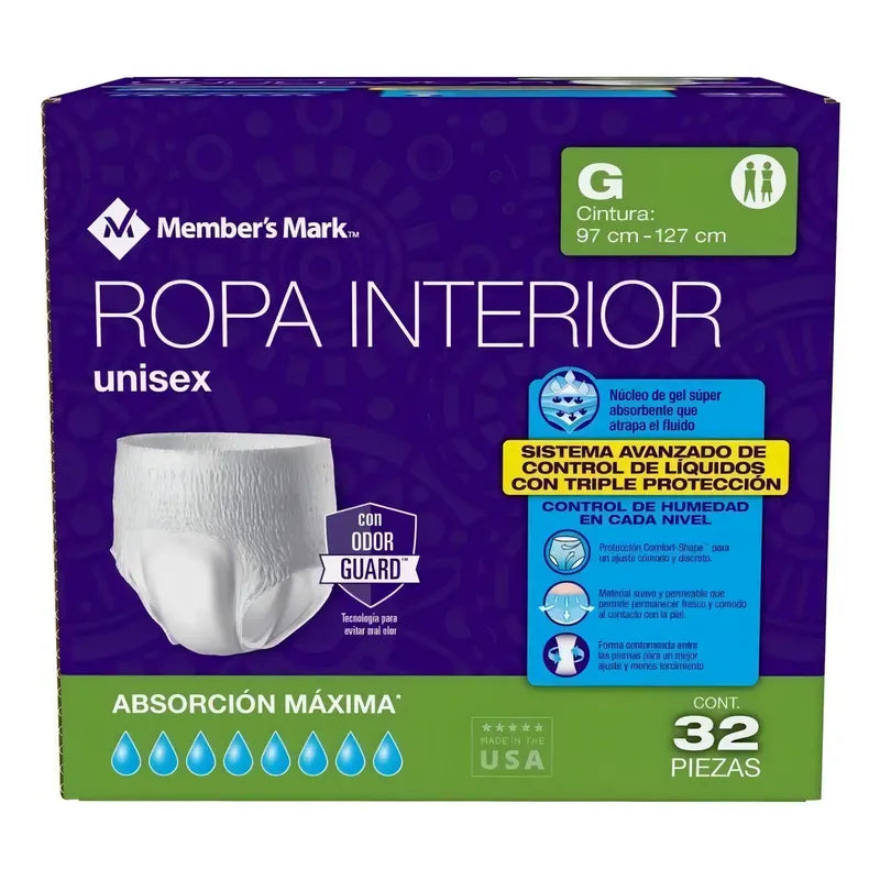 Ropa Interior Member's Mark Unisex Para Adulto Talla G 32pzs Grande