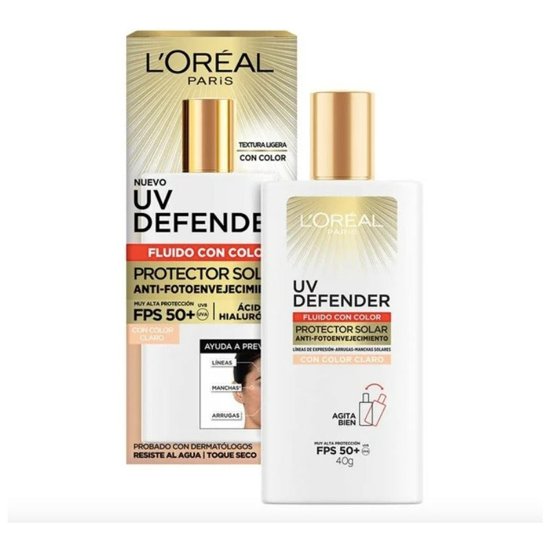 Protector Fps50 L'oréal Paris Uv Defender Tono Claro De 40gr