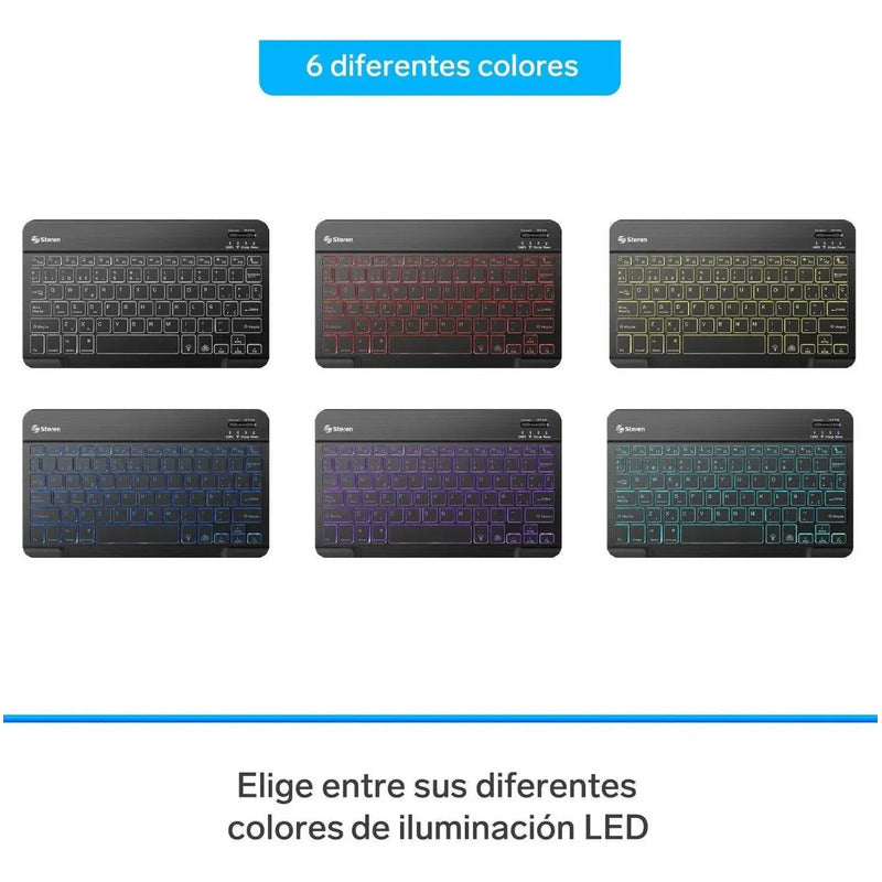 Teclado Bluetooth Recargable Iluminación Compacto Multicolor Negro Español Latinoamericano