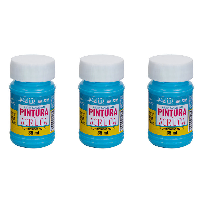 Pintura Acrílica Alta Calidad Color Azul Claro 3 Pz De 35ml Azul Claro