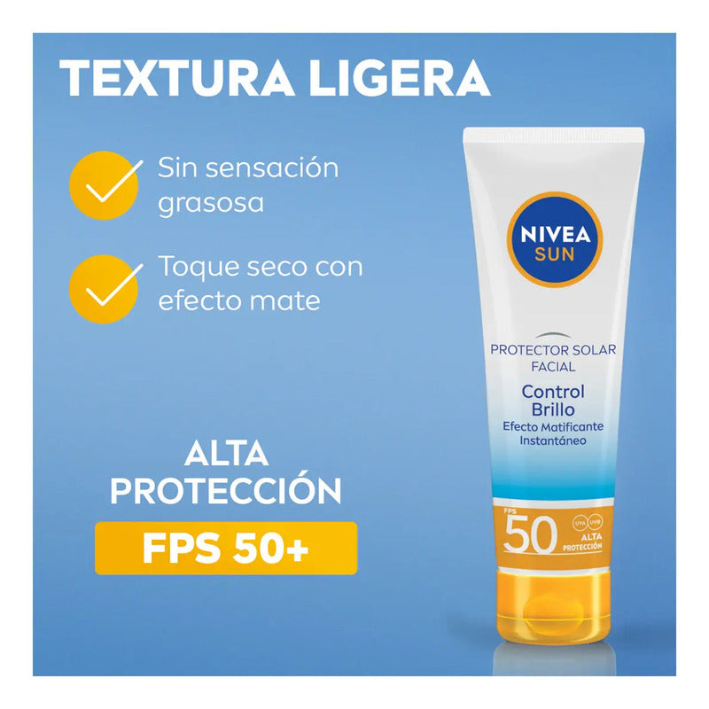 Nivea Protector Solar Control Brillo Sun Facial 50ml, Bloqueador Solar