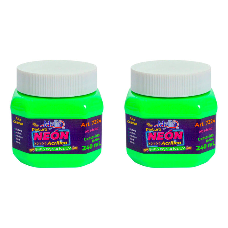 Pintura Acrílica Verde Neón 2 Piezas De 240ml Verde Neón